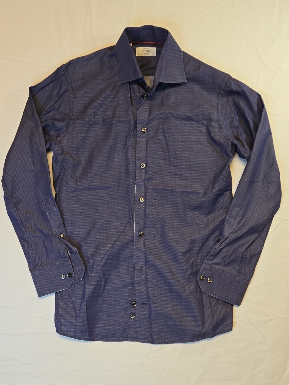 Eton Blue & White Polka Dot Long Sleeve Button Down Casual Cotton Dress Shirt